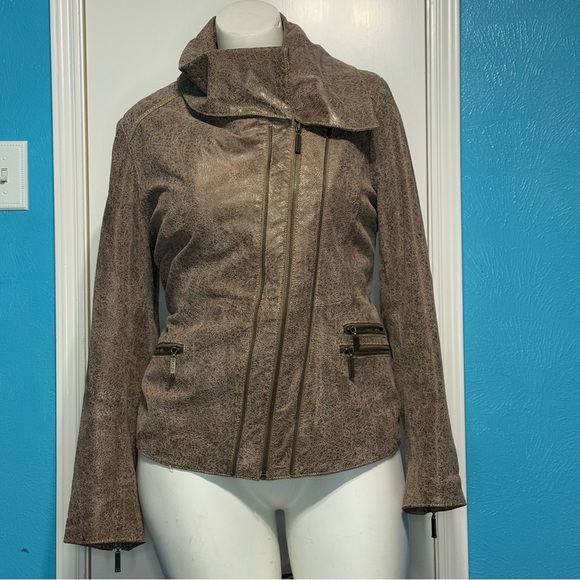 Bradley Bayou Jackets & Blazers - BRADLEY BAYOU women’s distressed crackle brown leather jacket Western Boho Large